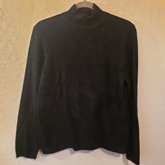 Women's Black Mock Neck Nylon/Spandex Terry Feel Sweater Size Large - Picture 1 of 8